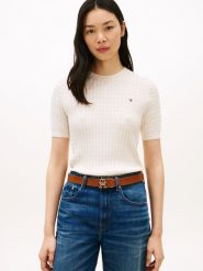 Tommy Hilfiger koszulka z dzianiny Kobiety Bawełna biały, XS. Białe t-shirty sportowe Tommy Hilfiger, xs, bez wzorów, z bawełny, bez ramiączek. Za 489.95 zł.