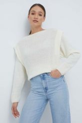 Sisley sweter z domieszką wełny damski kolor beżowy. Brązowe swetry Sisley, l, bez wzorów, z dzianiny, bez ramiączek. W wyprzedaży za 224.99 zł.