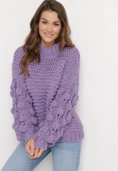 Fioletowy Golf w Ozdobny Splot Asaipal. Fioletowe swetry Born2be, bez wzorów, z dzianiny, bez ramiączek. Za 94.99 zł.