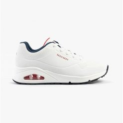 Buty na co dzień damskie SKECHERS UNO STAND ON AIR eko skóra. Białe buty sportowe lifestyle Skechers, bez wzorów, ze skóry, bez zapięcia, trekkingowe, skechers sport. Za 303.00 zł.