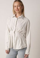 Zielona Koszula z Bawełną o Taliowanym Kroju z Baskinką w Paski Sewsana. Zielone koszule Born2be, l, bez wzorów, z bawełny, bez kołnierzyka, bez ramiączek. Za 129.99 zł.