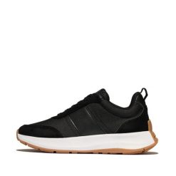 Damskie zamszowe buty sportowe FitFlop F-Mode Flow. Czarne buty treningowe FIT FLOP, bez wzorów, z materiału, bez zapięcia. Za 404.70 zł.
