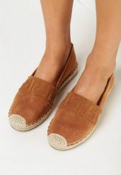Brązowe Espadryle na Plecionej Podeszwie z Ozdobną Cholewką Kynor. Brązowe espadryle Born2be, bez wzorów, bez obcasa. W wyprzedaży za 50.99 zł.