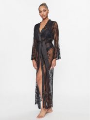 Hunkemöller Szlafrok Isabella 191638 Czarny. Czarne szlafroki damskie Hunkemöller, s, bez wzorów, z syntetyku, bez ramiączek. Za 259.99 zł.