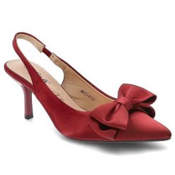 Czółenka damskie D&A by S.Barski o eleganckim fasonie z ozdobną kokardą smukłym noskiem i wysokim obcasem typu szpilka czerwone MR62-9107 Red. Czerwone czółenka S.BARSKI, bez wzorów, eleganckie, bez obcasa, na szpilce, bez zapięcia. Za 134.99 zł.