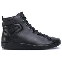Botki ECCO. Czarne botki ECCO, bez wzorów, bez obcasa, na płaskiej podeszwie, bez zapięcia. Za 369.99 zł.