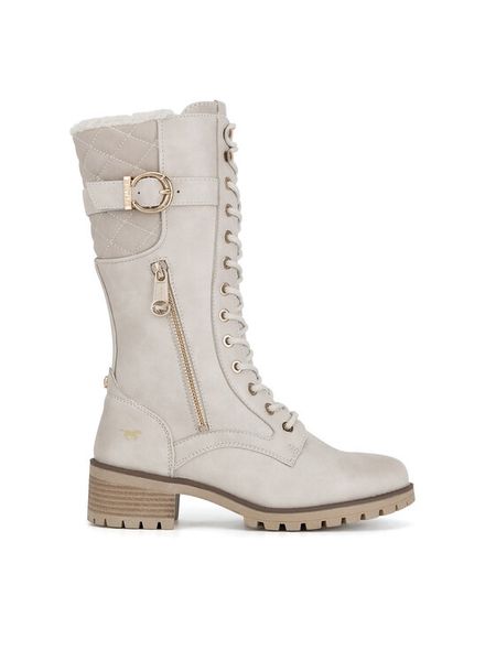 Mustang Kozaki 1435-602 Biały. Białe kozaki Mustang, bez wzorów, z materiału, bez obcasa, na słupku, bez zapięcia. Za 399.99 zł.