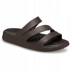 Klapki Dla Dorosłych Crocs Getaway Strappy. Brązowe klapki Crocs, bez wzorów, z materiału, bez obcasa, bez zapięcia. Za 139.99 zł.