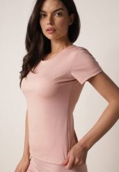 Różowy Gładki T-shirt o Klasycznym Kroju Lycoris. Czerwone t-shirty Born2be, l, bez wzorów, z jeansu, biznesowe, bez kołnierzyka, bez ramiączek. Za 29.99 zł.