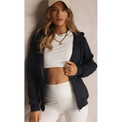 Granatowa Bluza z Kapturem Zapinana na Suwak Edan. Niebieskie bluzy Renee, l, bez wzorów, z jeansu, eleganckie, bez ramiączek, z kapturem. W wyprzedaży za 39.99 zł.