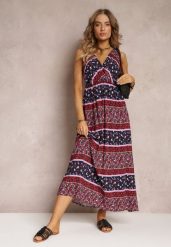 Granatowo-Różowa Sukienka z Wiskozy Maxi w Fantazyjny Print Cannida. Niebieskie sukienki Renee, l, bez wzorów, z wiskozy, bez kołnierzyka, bez ramiączek, maxi. W wyprzedaży za 47.99 zł.