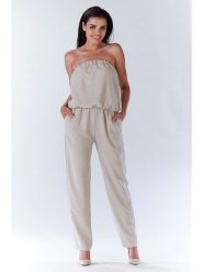 Awama Kombinezon w kolorze beżowym rozmiar: L. Brązowe kombinezony Awama, l, bez wzorów, bez kołnierzyka, bez ramiączek. Za 77.73 zł.