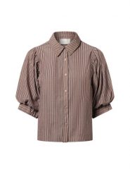 Neo Noir Damska bluzka koszulowa - Etta Kobiety beżowy|szary w paski, 42. Brązowe bluzki Neo Noir, bez wzorów, bez kołnierzyka, bez ramiączek. Za 349.95 zł.