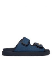 Tommy Hilfiger Klapki Double Strap Denim Sandal FW0FW09123 Niebieski. Niebieskie klapki Tommy Hilfiger, bez wzorów, z denimu, bez obcasa, bez zapięcia. Za 489.99 zł.
