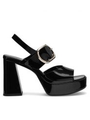 Eva Minge Sandały ARGENTA-21568-1-1 Czarny. Czarne sandały Eva Minge, bez wzorów, z lakierowanej skóry, bez obcasa, na słupku, bez zapięcia. Za 399.99 zł.