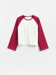 Bawełniana bluza boxy - bordowy. Czerwone bluzy bez kaptura Reserved, l, bez wzorów, z bawełny, bez kaptura. Za 79.99 zł.
