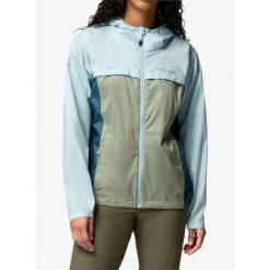 Kurtka przeciwwiatrowa damska Columbia Crested Canyon Windbreaker. Niebieskie kurtki przejściowe sportowe Columbia, bez wzorów, z softshellu, bez kaptura, trekkingowe. Za 326.49 zł.