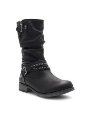 Mustang Botki 1139-624 Czarny. Czarne botki Mustang, bez wzorów, z tworzywa sztucznego, bez obcasa, na płaskiej podeszwie, bez zapięcia. Za 379.99 zł.