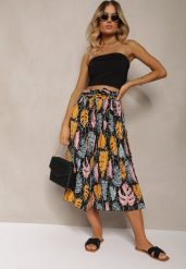 Czarno-Pomarańczowe Spodnie Szwedy z Bawełną High Waist Wykończone Gumką w Talii Pasefia. Czarne jeansy Renee, bez wzorów, z bawełny, biznesowe, z podwyższonym stanem. W wyprzedaży za 29.99 zł.