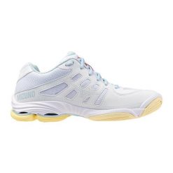 Damskie buty halowe Mizuno Wave Voltage. Białe buty do biegania Mizuno, bez wzorów, ze skóry, bez zapięcia, do biegania, mizuno wave. Za 329.99 zł.