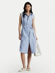 Polo Ralph Lauren Sukienka koszulowa 211965853002 Błękitny Regular Fit. Niebieskie sukienki Polo Ralph Lauren, bez wzorów, z bawełny, bez kołnierzyka, bez ramiączek, koszulowe. Za 839.99 zł.