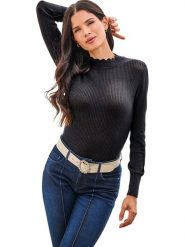 Heine Sweter w kolorze czarnym rozmiar: 42. Czarne swetry Heine, bez wzorów, prążkowane, bez ramiączek. Za 95.69 zł.