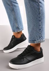 Czarno-Białe Sneakersy Sznurowane na Grubej Podeszwie Taleith. Czarne kombinezony Renee, bez wzorów, z jeansu, eleganckie, bez kołnierzyka, bez ramiączek. W wyprzedaży za 55.99 zł.