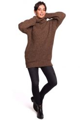 Karmelowy Oversizowy Sweter-Tunika z Golfem. Białe swetry MOE, l, bez wzorów, z materiału, bez ramiączek. Za 203.90 zł.