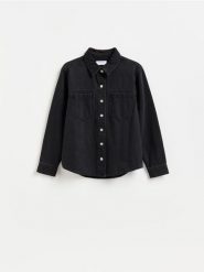 Jeansowa koszula - czarny. Czarne koszule Reserved, l, bez wzorów, z bawełny, bez kołnierzyka, bez ramiączek. Za 129.99 zł.