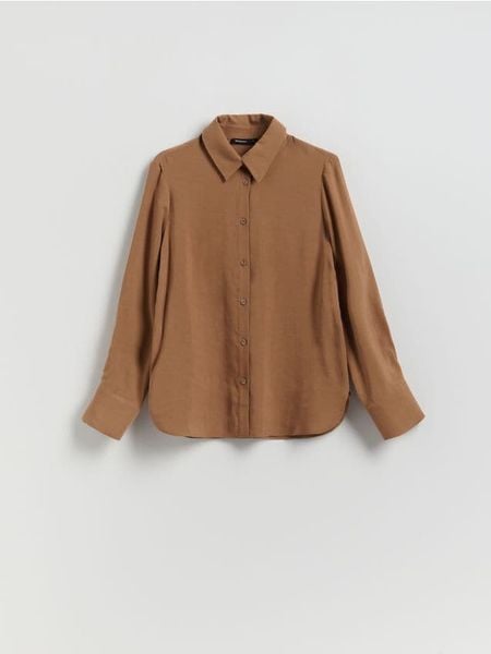 Koszula z modalem - brązowy. Brązowe koszule Reserved, l, bez wzorów, z tkaniny, bez kołnierzyka, bez ramiączek. Za 119.99 zł.