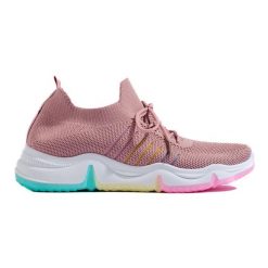 Buty sportowe na kolorowej platformie różowe. Czerwone buty treningowe bez wzorów, bez zapięcia. Za 143.48 zł.