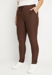 Brązowe Spodnie z Bawełną Wysokim Stanem i Wiązaniem Dannaria. Brązowe jeansy Born2be, xl, bez wzorów, z bawełny, eleganckie, z podwyższonym stanem. W wyprzedaży za 42.49 zł.