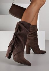 Brązowe Botki w Stylu Kowbojek na Obcasie Ozdobione Frędzlami Reitania. Brązowe botki Born2be, bez wzorów, z jeansu, klasyczne, bez obcasa, na obcasie, bez zapięcia. Za 139.99 zł.