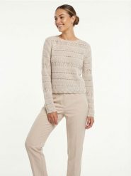 Ażurowy sweter z ozdobnym wzorem - kremowy. Białe swetry Sinsay, l, w ażurowe wzory, bez ramiączek. Za 49.99 zł.