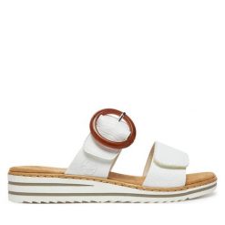 Klapki Rieker. Białe klapki Rieker, bez wzorów, bez obcasa, bez zapięcia. Za 279.99 zł.