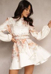 Beżowa Sukienka o Rozkloszowanym Kroju z Paskiem w Kwiaty Melvivis. Brązowe sukienki Renee, na co dzień, m, bez wzorów, eleganckie, bez kołnierzyka, bez ramiączek, mini, proste. W wyprzedaży za 183.99 zł.