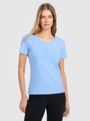 4F T-shirt slim z nadrukiem damski - niebieski XXL. Niebieskie t-shirty 4f, xs, bez wzorów, z bawełny, klasyczne, bez kołnierzyka, bez ramiączek. W wyprzedaży za 39.99 zł.