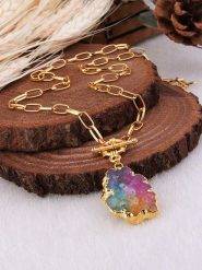 Pierres delicates Pozłacany naszyjnik z zawieszką - dł. 50 cm rozmiar: onesize. Żółte naszyjniki Pierres delicates, z materiału, z kwarcem, pozłacane. Za 52.99 zł.