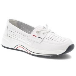 Białe Półbuty S.Barski Stylowe Obuwie Damskie Ze Skóry Naturalnej. Białe półbuty wsuwane S.BARSKI, bez wzorów, z materiału, eleganckie, bez obcasa. Za 149.00 zł.