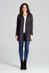 Czarny Niezapinany Sweter w Paski z Kapturem. Czarne swetry Katrus, l, bez wzorów, z elastanu, bez ramiączek. Za 219.00 zł.