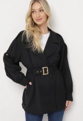 Czarny Krótki Płaszcz z Bufiastymi Rękawami i Elastycznym Paskiem z Klamrą Lirenda. Czarne płaszcze Born2be, l, bez wzorów, eleganckie, bez kaptura. W wyprzedaży za 144.49 zł.