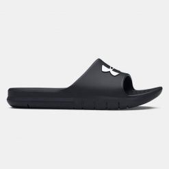 Klapki basenowe dla dorosłych Under Armour CORE PTH SL. Czarne klapki Under Armour, bez wzorów, ze skóry, bez obcasa, bez zapięcia. Za 99.99 zł.