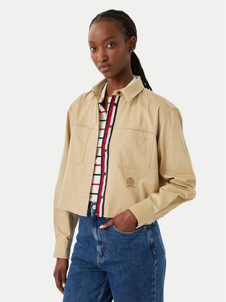 Tommy Jeans Koszula DW0DW22942 Beżowy Cropped Fit. Brązowe koszule Tommy Jeans, l, bez wzorów, z bawełny, bez kołnierzyka, bez ramiączek. Za 404.99 zł.
