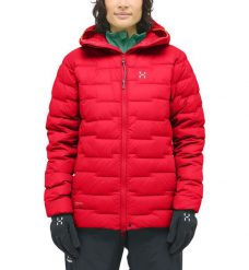 Kurtka techniczna damska ROC Flash Down Hood Women. Czerwone kurtki Haglöfs, m, bez wzorów, z puchu, bez kaptura. Za 499.00 zł.