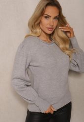 Szary Sweter z Modalem i Wiskozą Ozdobiony Bufiastymi Rękawami i Splotem przy Dekolcie Enareth. Szare swetry Renee, m, bez wzorów, z jeansu, casualowe, bez ramiączek. W wyprzedaży za 63.99 zł.