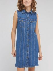 Lee Sukienka jeansowa L51QHKB12 112330461 Niebieski Regular Fit. Niebieskie sukienki Lee, l, bez wzorów, z bawełny, bez kołnierzyka, bez ramiączek. Za 299.99 zł.