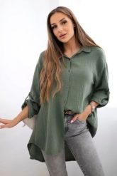 Koszula bawełniana muślinowa khaki. Brązowe koszule Kesi Włoski, l, bez wzorów, z bawełny, eleganckie, bez kołnierzyka, bez ramiączek. Za 188.21 zł.