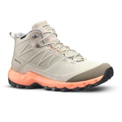 Buty turystyczne damskie Quechua MH500 MID wodoodporne. Brązowe buty trekkingowe QUECHUA, bez wzorów, z kauczuku, bez zapięcia, trekkingowe. W wyprzedaży za 299.99 zł.