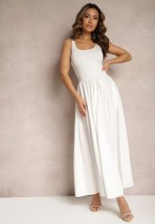Biała Letnia Sukienka o Rozkloszowanym Fasonie na Ramiączkach Nalimme. Białe sukienki Renee, na co dzień, uniwersalny, bez wzorów, z materiału, eleganckie, bez kołnierzyka, bez ramiączek, maxi, proste. W wyprzedaży za 90.99 zł.