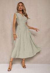 Zielona Rozkloszowana Sukienka z Wiskozy Lirune. Zielone sukienki Renee, na co dzień, l, bez wzorów, z wiskozy, eleganckie, bez kołnierzyka, bez ramiączek, maxi, rozkloszowane. W wyprzedaży za 107.99 zł.